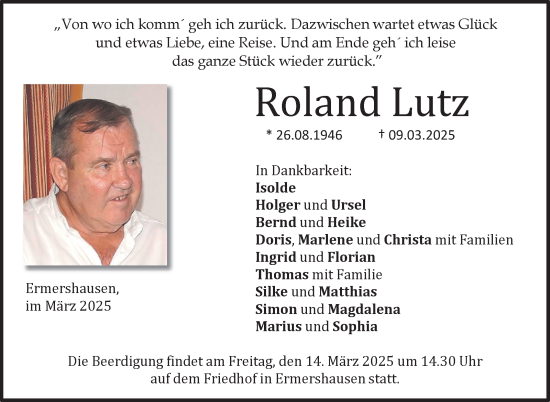 Traueranzeige von Roland Lutz von Neue Presse Coburg