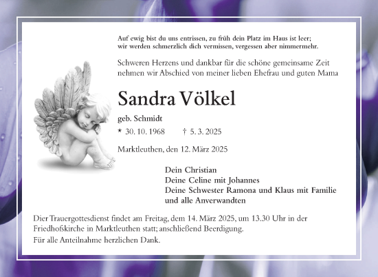 Traueranzeige von Sandra Völkel von Frankenpost