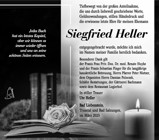 Traueranzeige von Siegfried Heller von Südthüringer Presse