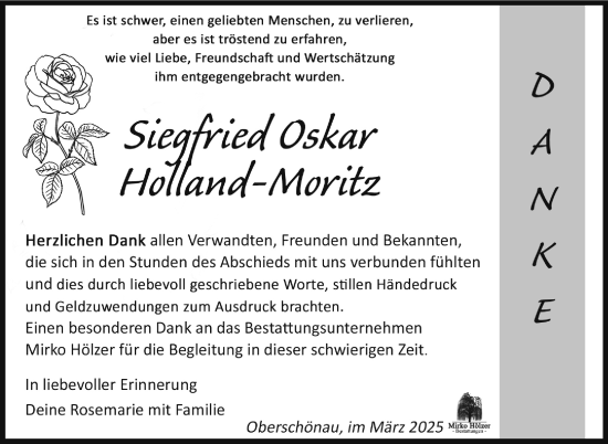 Traueranzeige von Siegfried Oskar Holland-Moritz von Südthüringer Presse