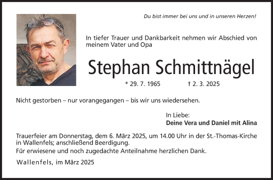 Traueranzeige von Stephan Schmittnägel von Neue Presse Coburg