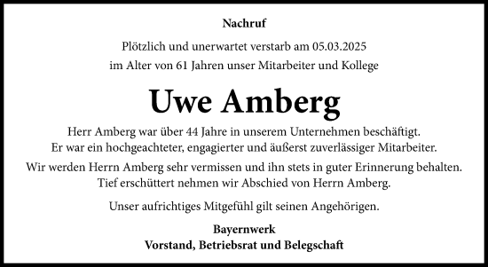 Traueranzeige von Uwe Amberg von Neue Presse Coburg